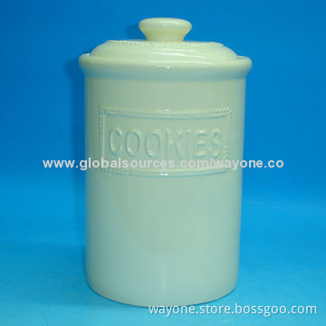 Ceramic coffee jar with embossed words,food-safe,easy to take care, for tea/sugar/biscuit storage